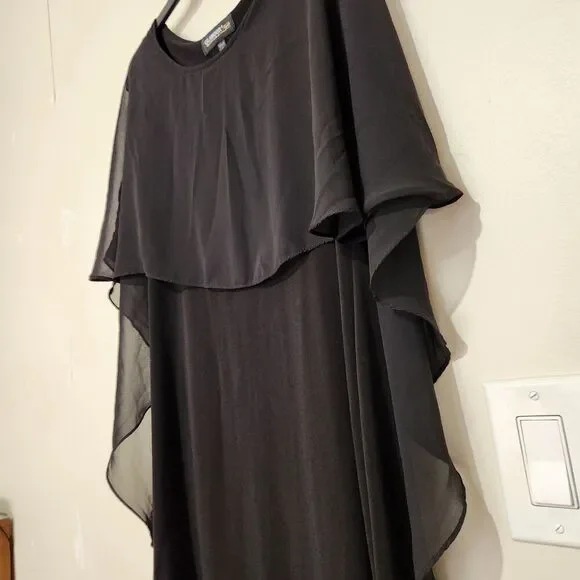 Glamour Night Dress Size 8 Attached Sheer Cape Stretch Cocktail Dress - Picture 8 of 13